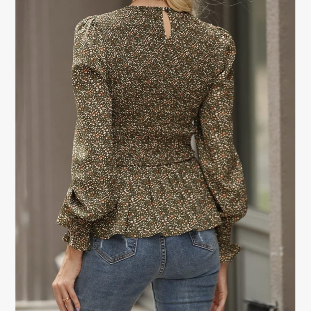 Floral Long Sleeve Peplum Blouse - Picture 3 of 5
